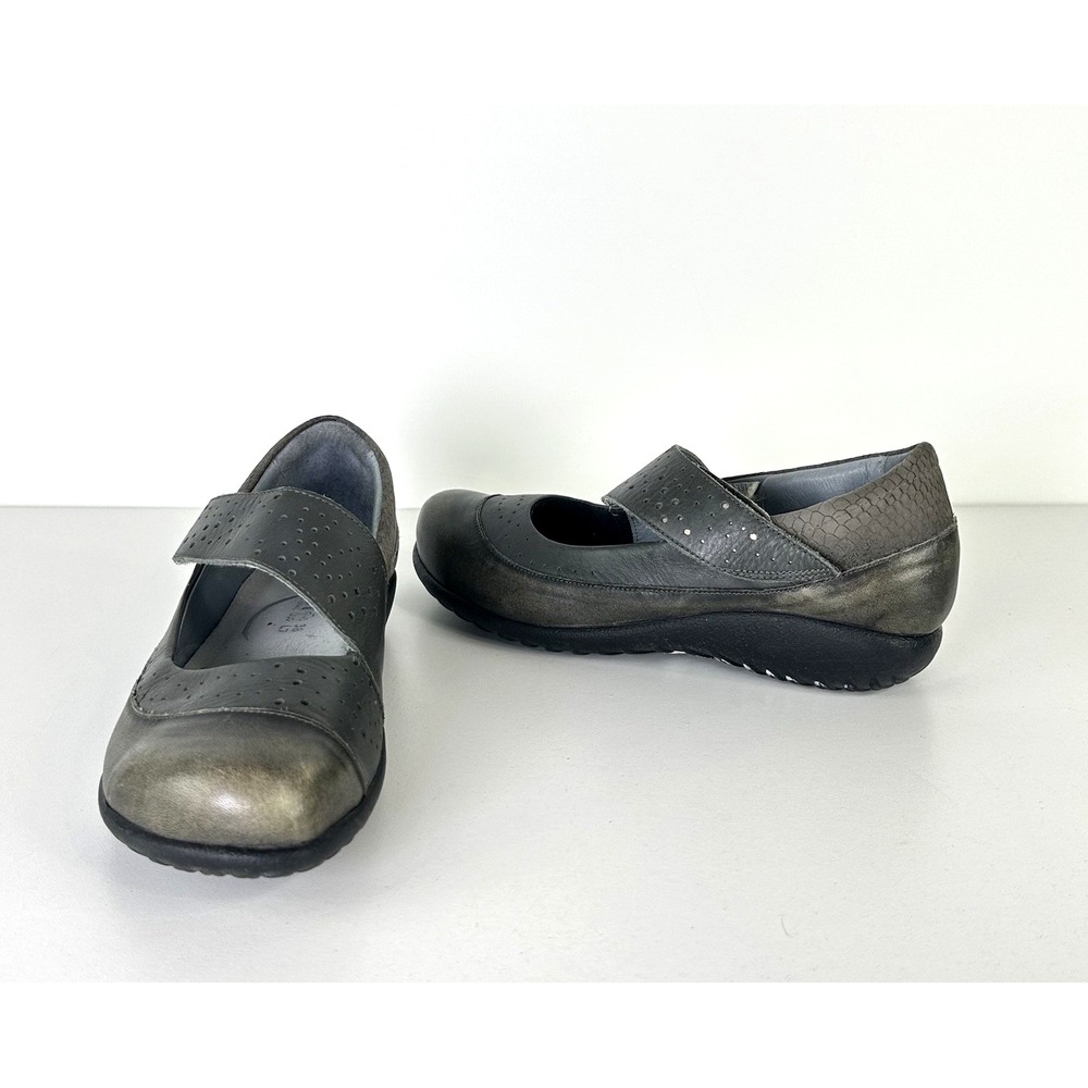 NAOT Aroha Mary Jane Loafer Womens 38 US 7 Gray Pewter Leather Adjustable‎ Shoes